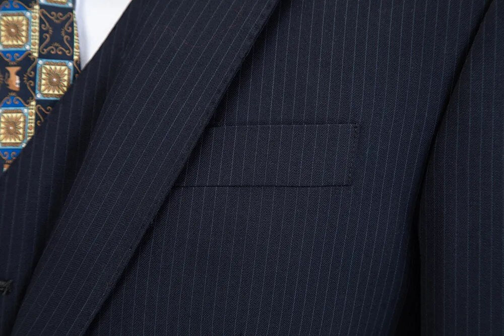 Custom Made high quality worsted wool navy stripe Business suit Men Slim Fit Suit(jacket+pants+vest)
