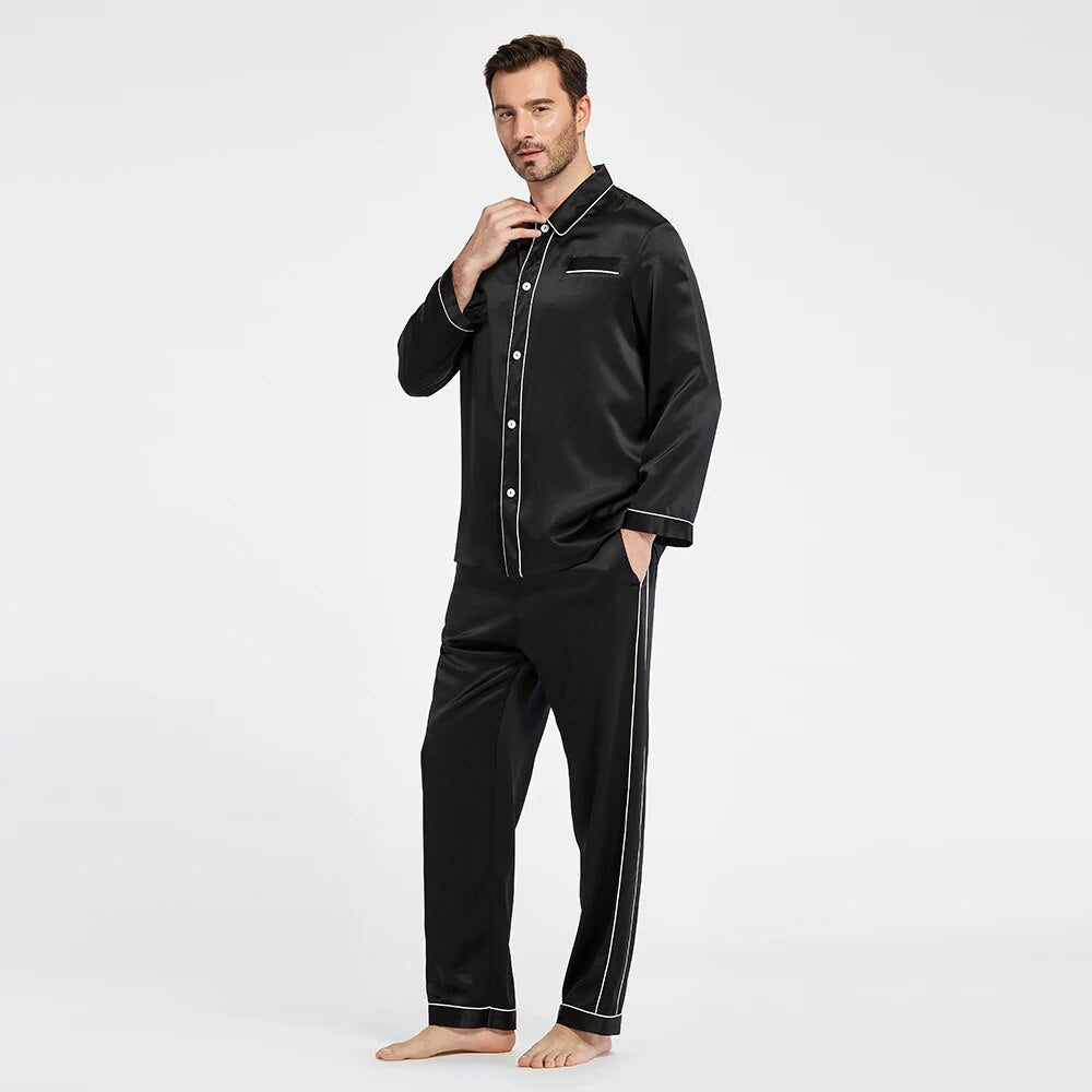 LILYSILK 100 Silk Pajamas Set For Men 22 momme Luxury Full Length Long Contrast Trim Men's Clothing Free Shipping