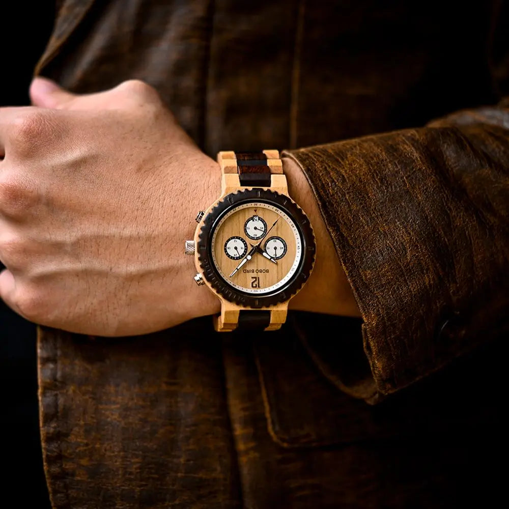 BOBO BIRD Wooden Watch Men Relogio Masculino Luxury Stylish Timepieces Chronograph Military Quartz Watches Great Gift for Men