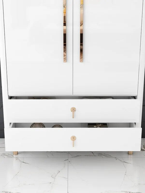 Double-Door Closet Modern Simple Light Luxury Wardrobe White Bright Paint Gold Furniture for Bedroom