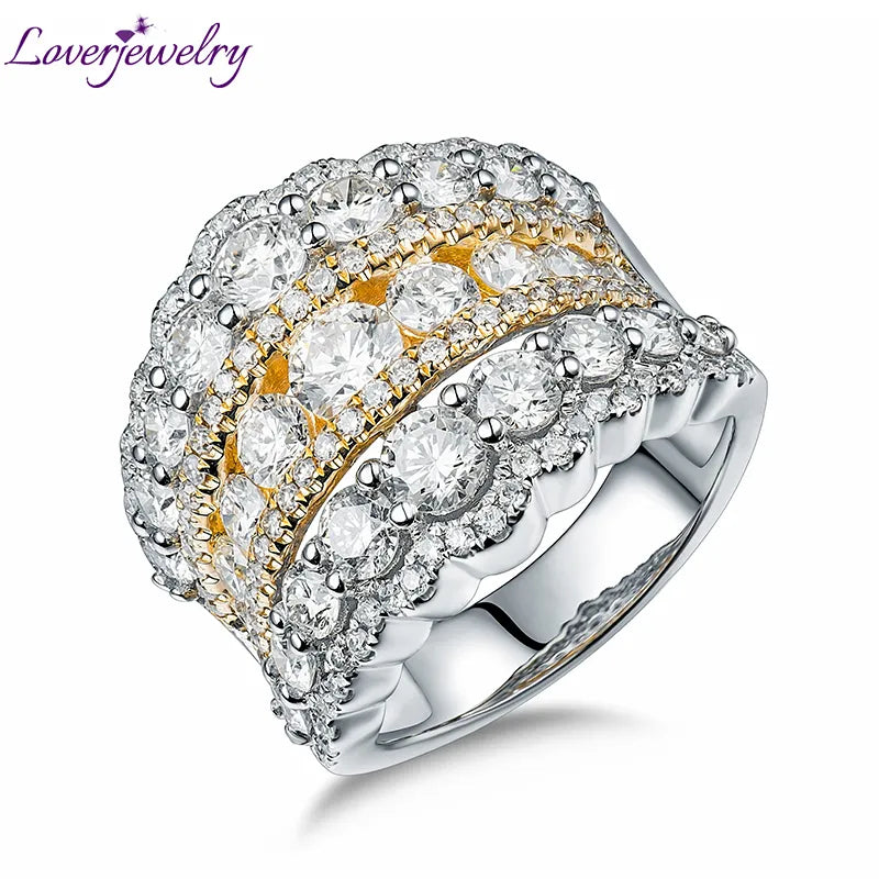 LOVERJEWELRY Wedding Band Ring 18k Yellow Gold Luxury Real Diamonds Ring For Women Engagement Party Rings Valentine's Day Gift
