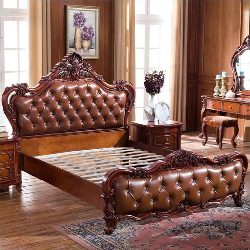 modern American solid wood bed 2 people country style Fashion  bedroom set furniture d1412