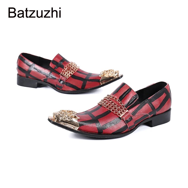Batzuzhi Men's Shoes Italian Style Gold Metal Toe Genuine Leather Dress Shoes for Men's Business, Party and Wedding, Big EU38-46