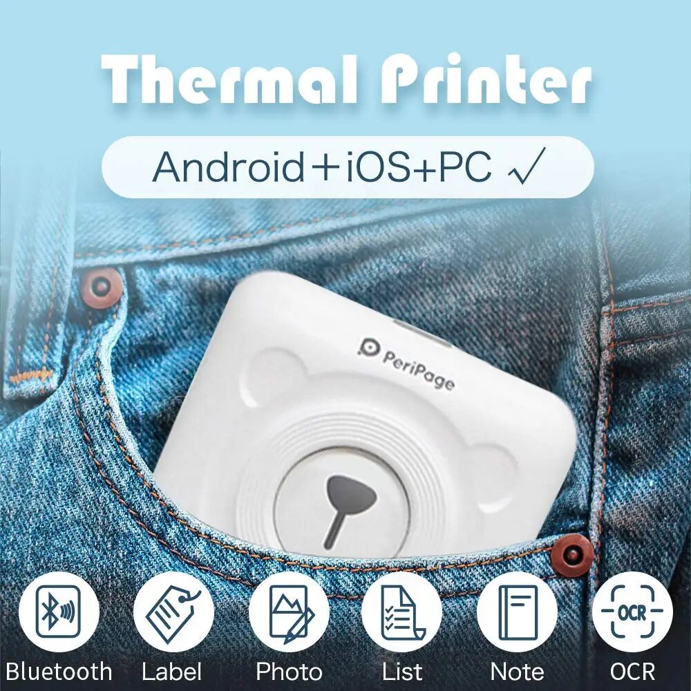 PeriPage Mini Portable Thermal Printer Handheld Photo Printer 58 Mm Printing Wireless Bluetooth Mini Android IOS Printers