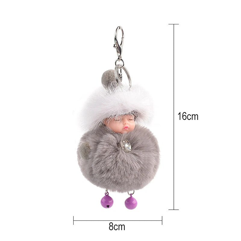 New Pompom Sleeping Baby Keychain Cute Fluffy Plush doll Keychains Women Girl Bag Keyrings Car Key Ring Jewelry Gift porte clef