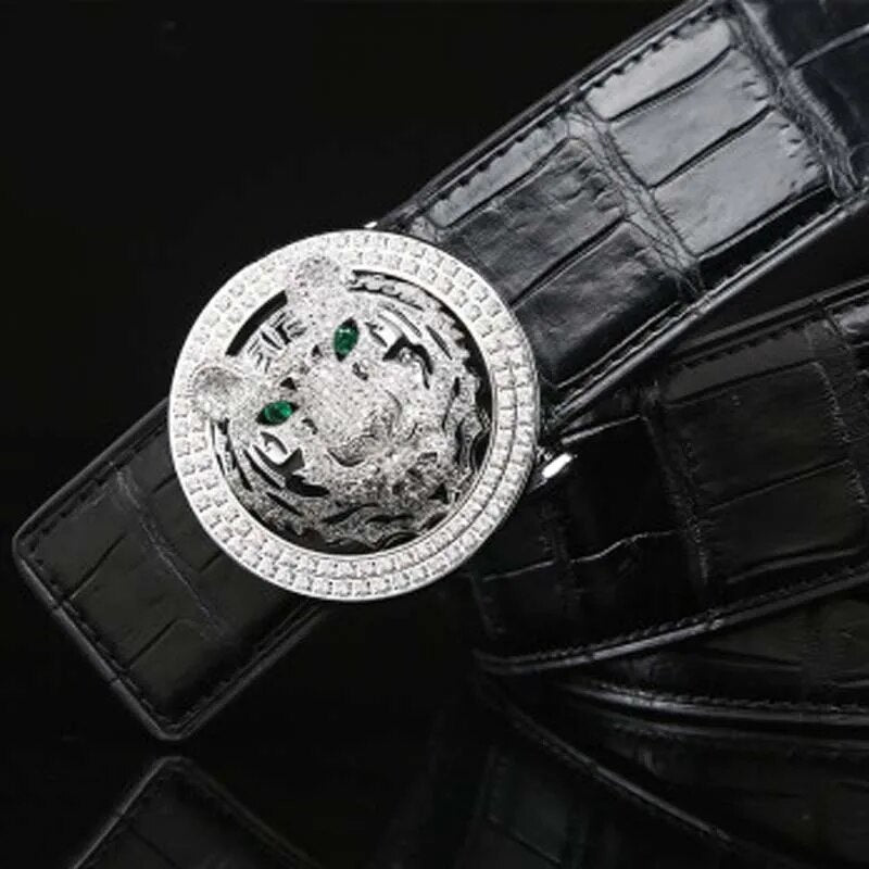 VVBrown men crocodile belt  Stainless steel  Plate buckles  male  Smooth buckle men belt  male  men belt crocodile leather belt