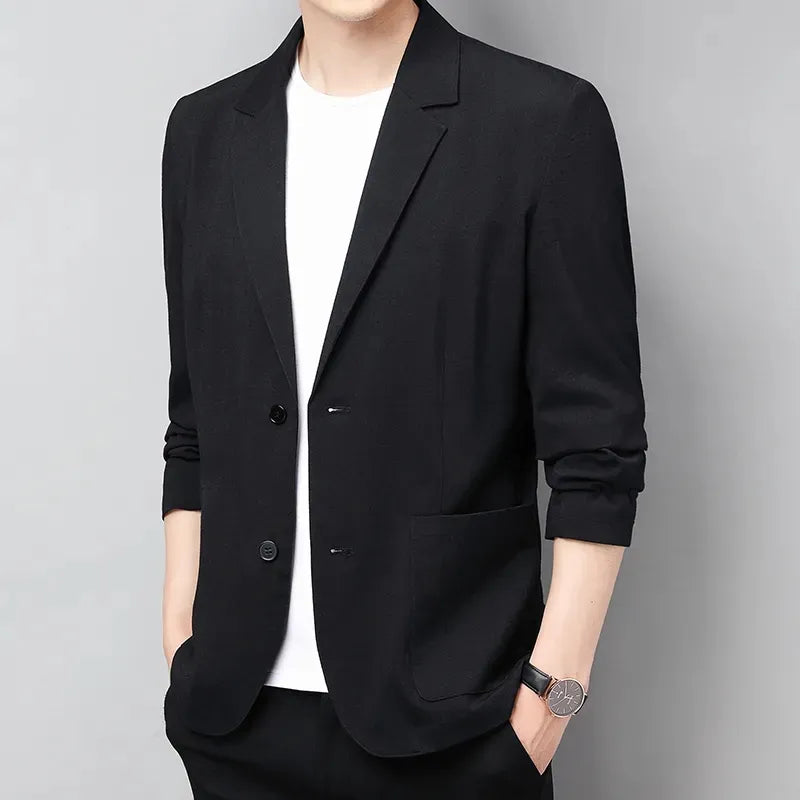 Men's Cotton Linen Suit Jacket Spring Summer Loose Casual Gray Blazers Male Long Sleeve Business Black Coat Terno Masculino