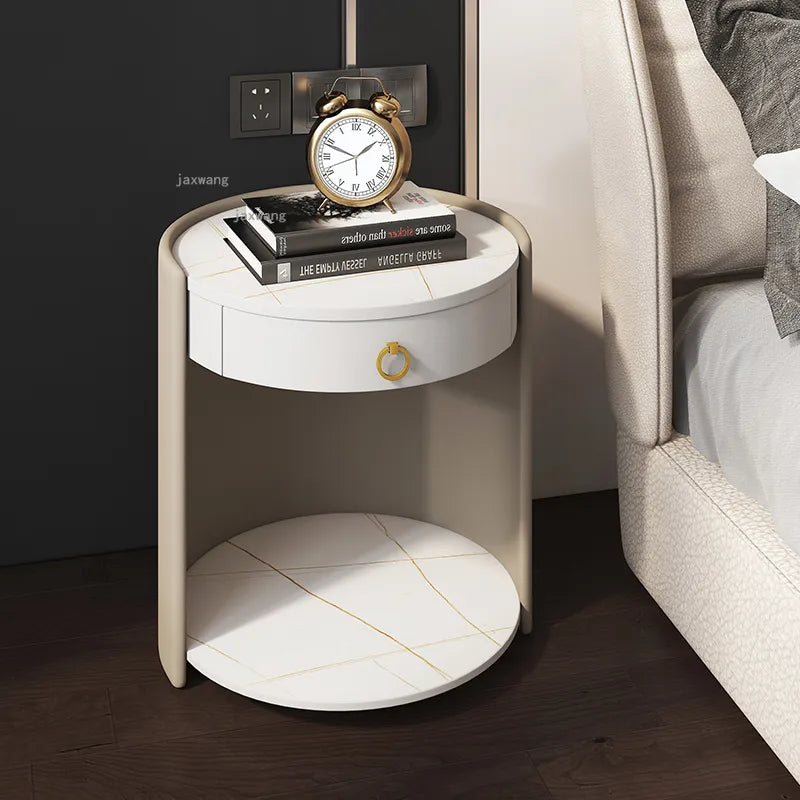 Nordic Homestay Villa Bedside Table Simple Apartment Bedroom Round Nightstand Creative Home Furniture Leather Storage Cabinets