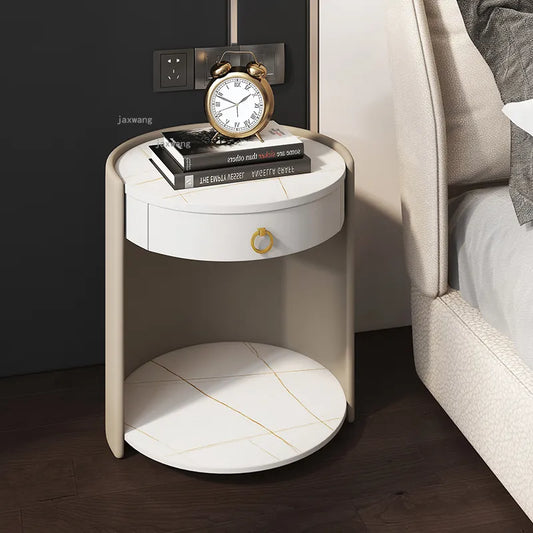 Nordic Homestay Villa Bedside Table Simple Apartment Bedroom Round Nightstand Creative Home Furniture Leather Storage Cabinets