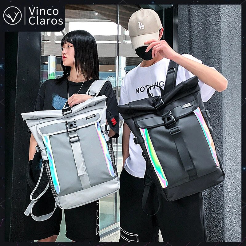 Trend Cool Men's Reflective Backpack Large Capacity Waterproof Travel Backpacks Fashion School Backpack for Teenager Big Bag Men