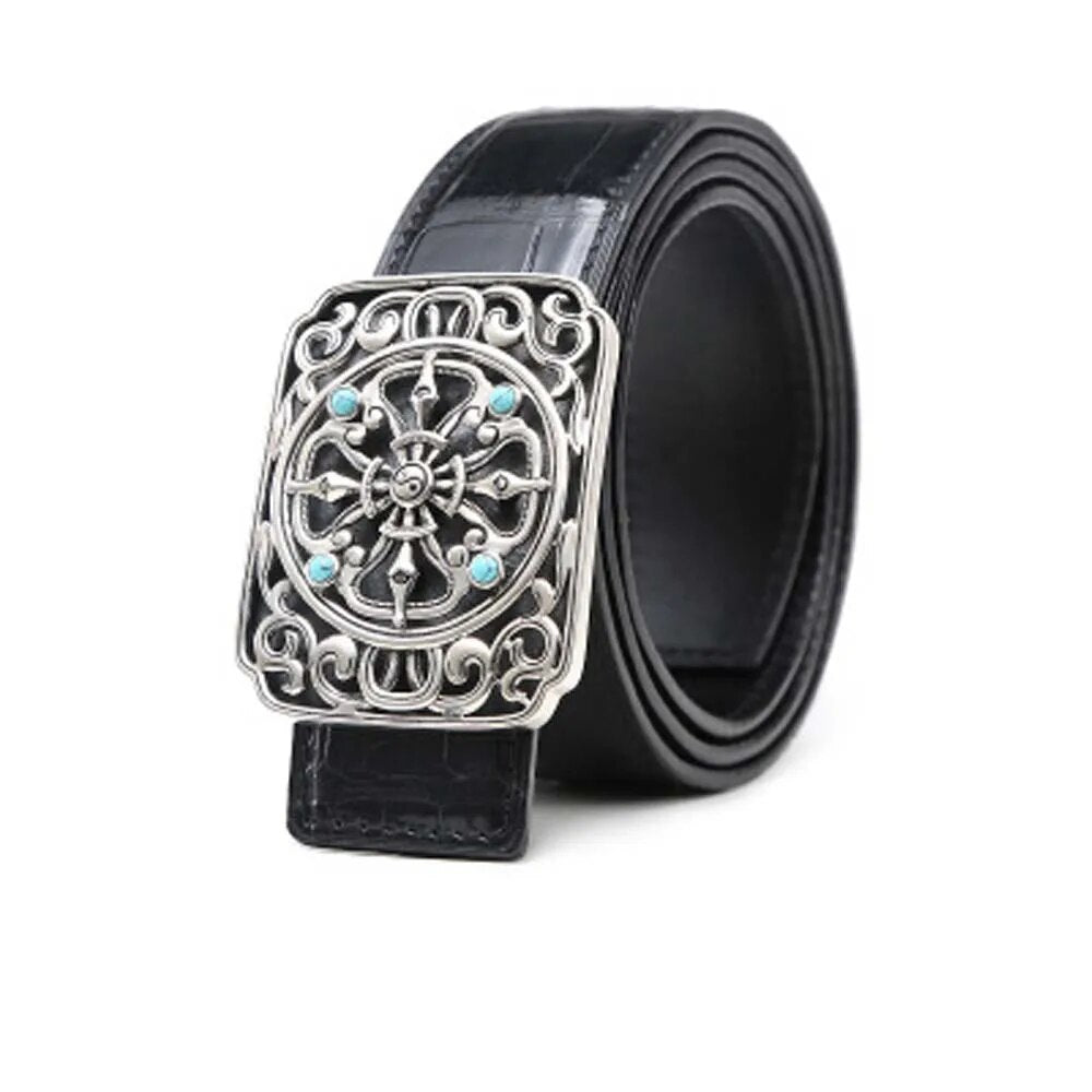 linshe belt  male  Genuine leather  The belt  925 sterling silver  buckle  crocodile  business  belts  male