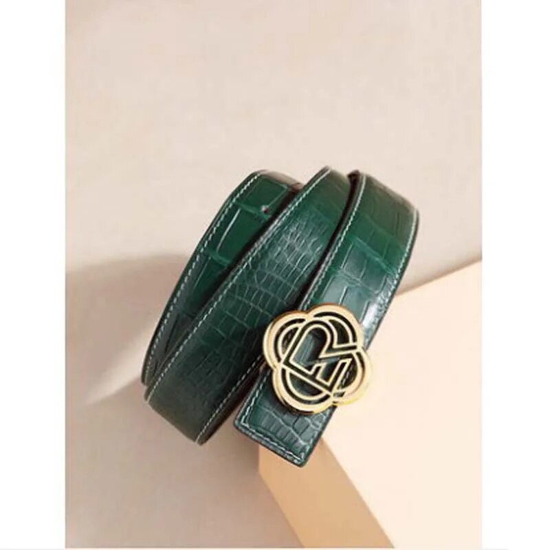ouluoer new arrival import men crocodile belt  niche  fashion  leisure  male  smooth buckle double side  men belt  tide men belt