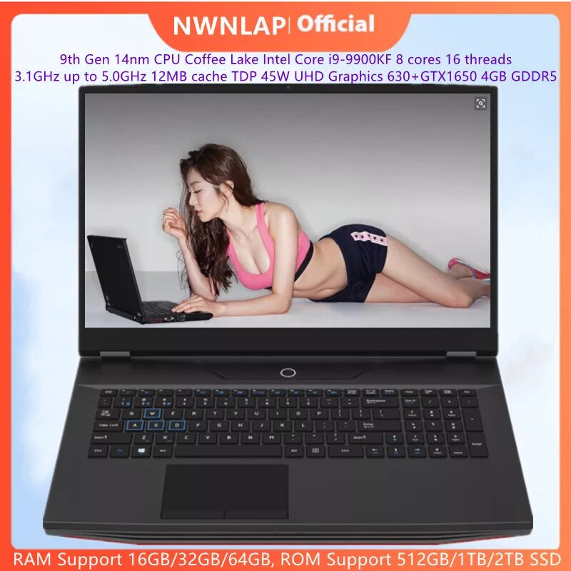 Intel i9-10885H GTX1650 64G 512GB SSD Gaming Laptop 17.3 inch FHD IPS Laptop Windows 10 Pro Computer PC Laptops Metal Notebook