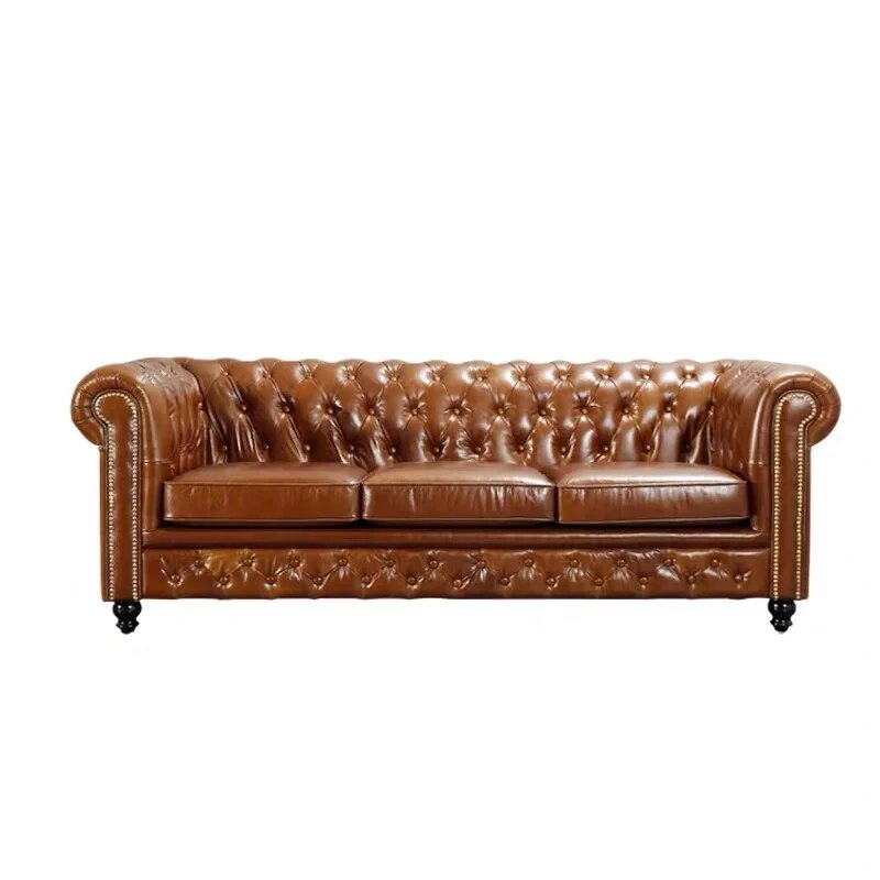 U-BEST European Home Furniture Sofa Set Living Room Chesterfield Leather Sofa，Retro Style leather chesterfield chaise lounge