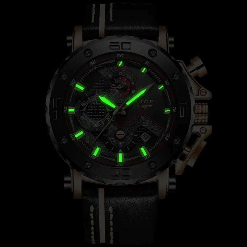 LIGE 2023 New Men Watch Sport Chronograph Top Brand Casual Leather Waterproof Date Quartz Watch for Men Clocks Relogio Masculino