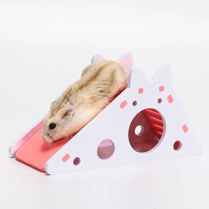 Hamster Hideout Cute Hamster Exercise Toy Wooden Hamster House with Ladder Slide for Guinea Pig Hamster Accessories Hamster Cage