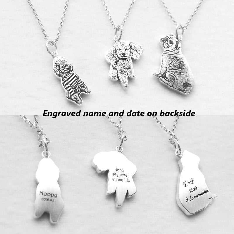 Custom Pet Photo Silver Pendant Necklace Cat Dog Necklace Jewelry Engraved Name 925 Silver Dog Necklace Best Women Memorial Gift