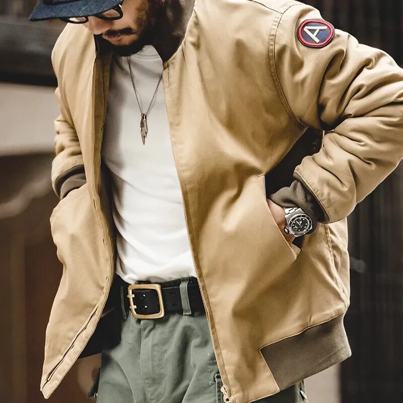 Maden Winter B15 Jackets Men American Retro Bomber Air Force Bomber Jacket Coat Fall Padded Fleece Collar Coats Men's Clothing