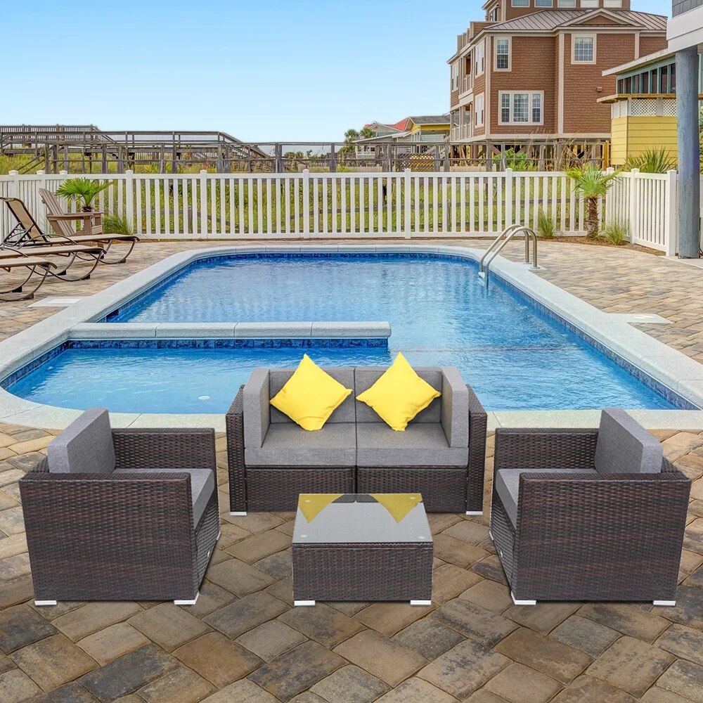 US Warehouse 5 Pieces Patio PE Wicker Rattan Corner Sofa Set  Patio Furniture Set In Stock  for the outdoors