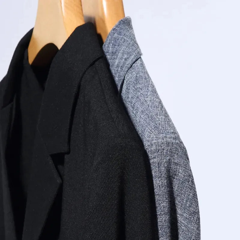 Men's Cotton Linen Suit Jacket Spring Summer Loose Casual Gray Blazers Male Long Sleeve Business Black Coat Terno Masculino - KAISERINC