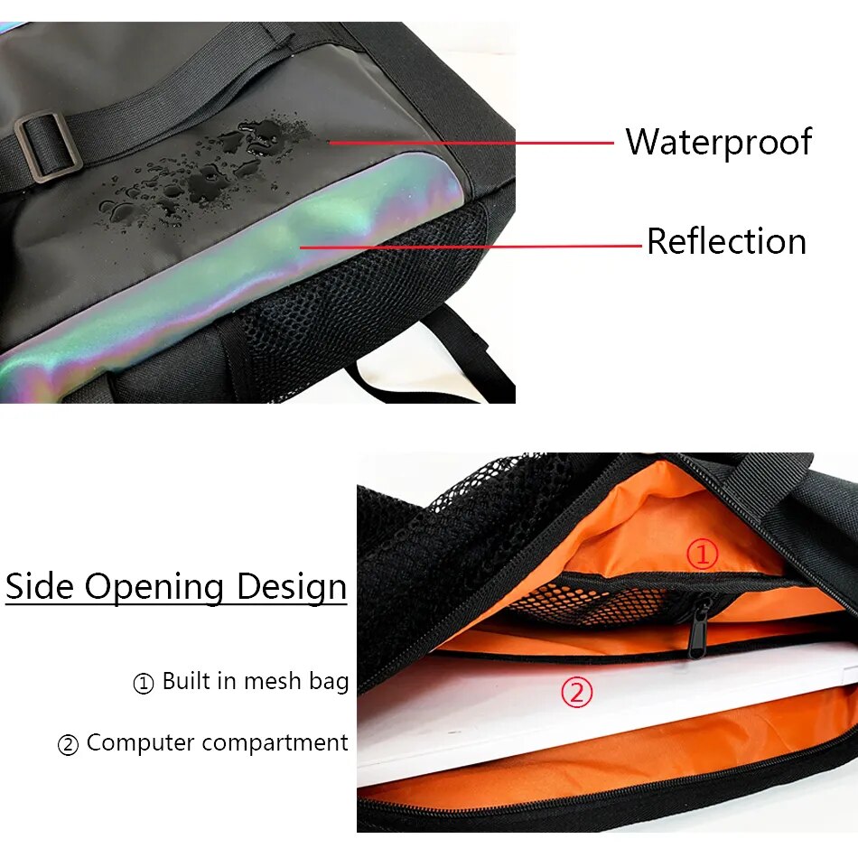 Trend Cool Men's Reflective Backpack Large Capacity Waterproof Travel Backpacks Fashion School Backpack for Teenager Big Bag Men