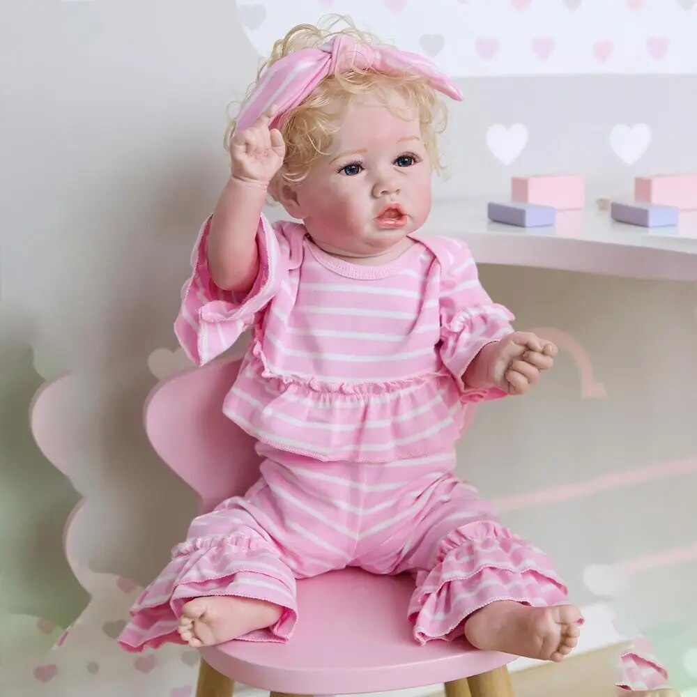 NPK 56CM  rebborn baby doll soft full body silicone100% hand-made detailed painting collectiblescan take bath