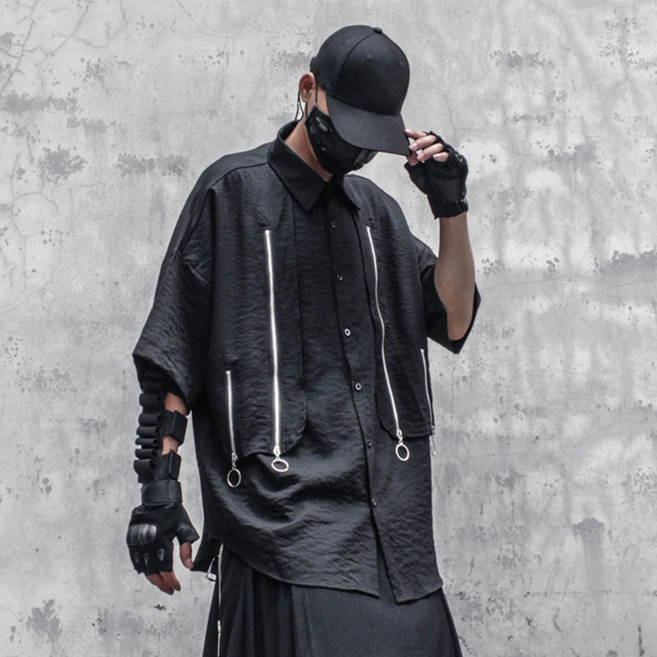 11 BYBB'S DARK Zipper Fake Two Shirts Oversized Loose Techwear Tee Shirts Men Harajuku Casual Short Sleeve Shirt Streetwear