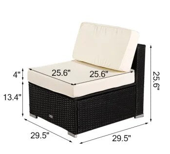 8Pcs Patio Furniture Set Include 3 Armless Sofa 3 Corner Sofa 1 Single Sofa 1 Table PE Wicker Rattan Steel Black[US-Stock]