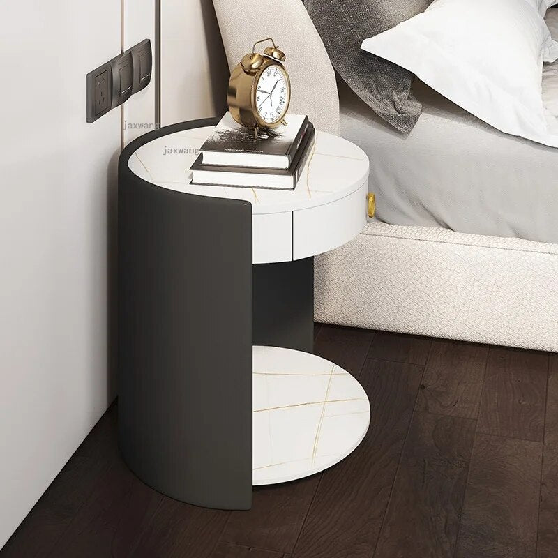 Nordic Homestay Villa Bedside Table Simple Apartment Bedroom Round Nightstand Creative Home Furniture Leather Storage Cabinets