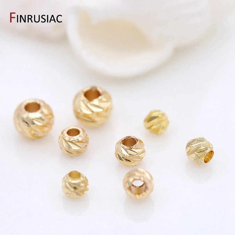 Gold Plated 2.5mm/3mm/4mm Round Spacer Beads Cutting Pattern Beads Accessories For Jewellery Making DIY Bracelets Necklaces