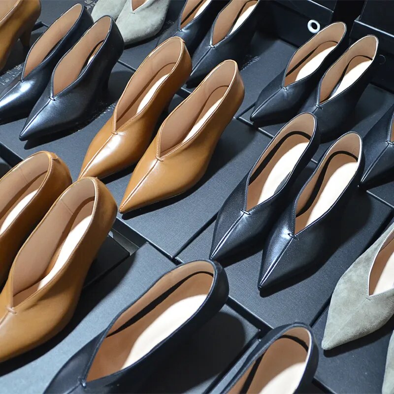 hot VANGULL women Genuine Leather shoes cow leather Sheep suede spike heels pointed toe women pumps professional  office career