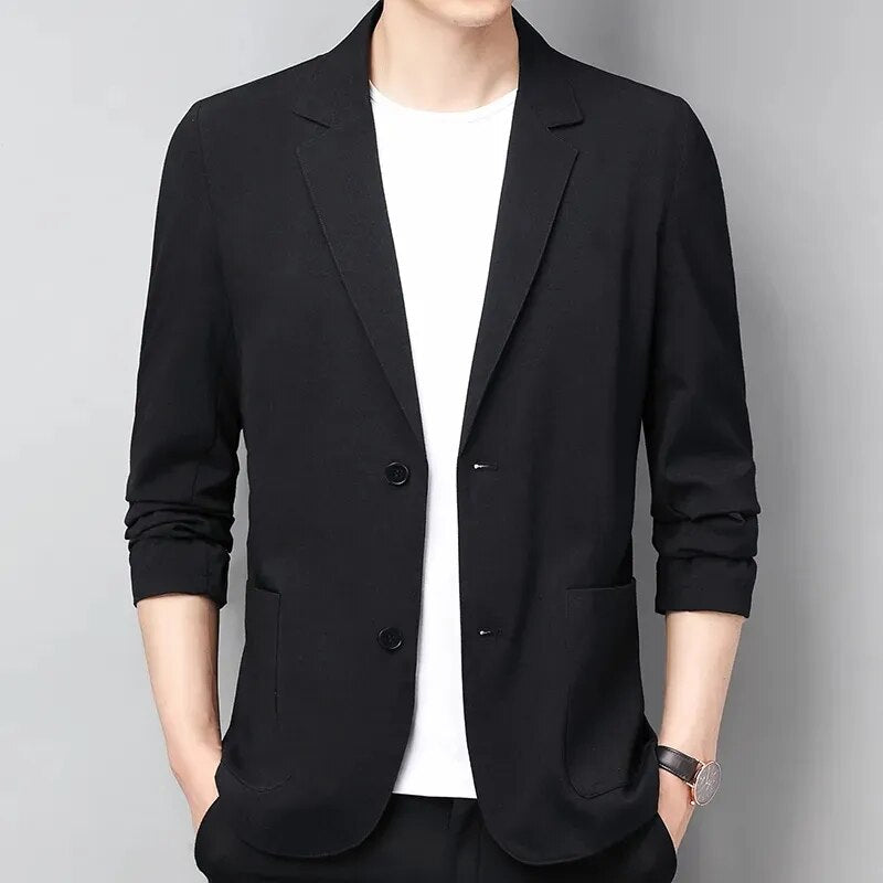 Men's Cotton Linen Suit Jacket Spring Summer Loose Casual Gray Blazers Male Long Sleeve Business Black Coat Terno Masculino