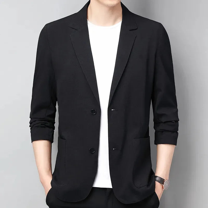 Men's Cotton Linen Suit Jacket Spring Summer Loose Casual Gray Blazers Male Long Sleeve Business Black Coat Terno Masculino - KAISERINC