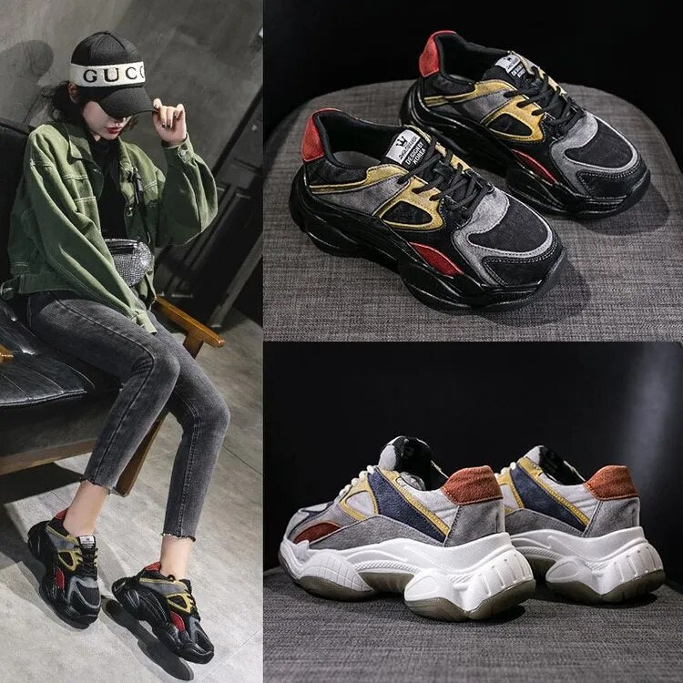 Korean Spring and Autumn New Shoes Women's Platform All-match Sneakers Women's Breathable Color Matching Shoes