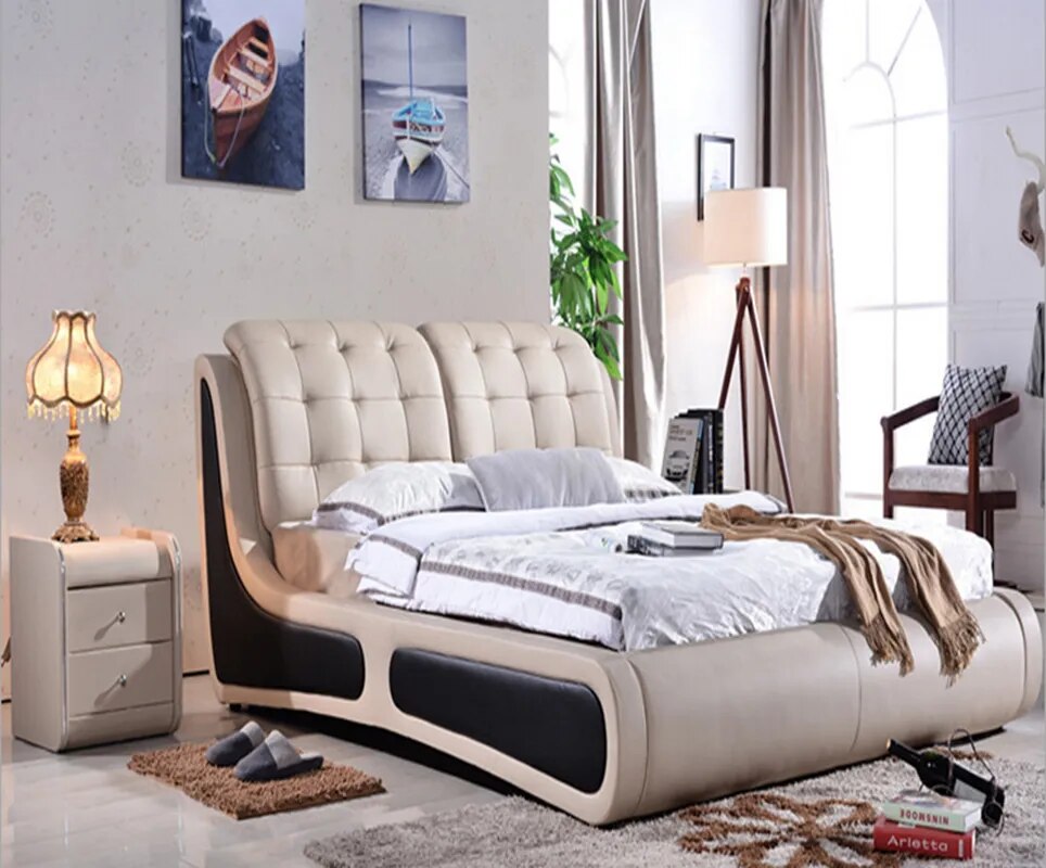 High quality factory price royal large king size Genuine leather soft bed bedroom furniture soft bed 0826