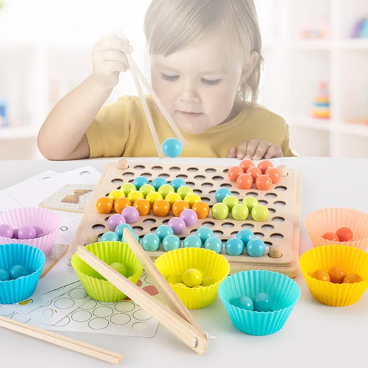 New Montessori Early Education Baby Hand Movement Training Color Cognition Bead Clipping Wooden Toys for Children Game