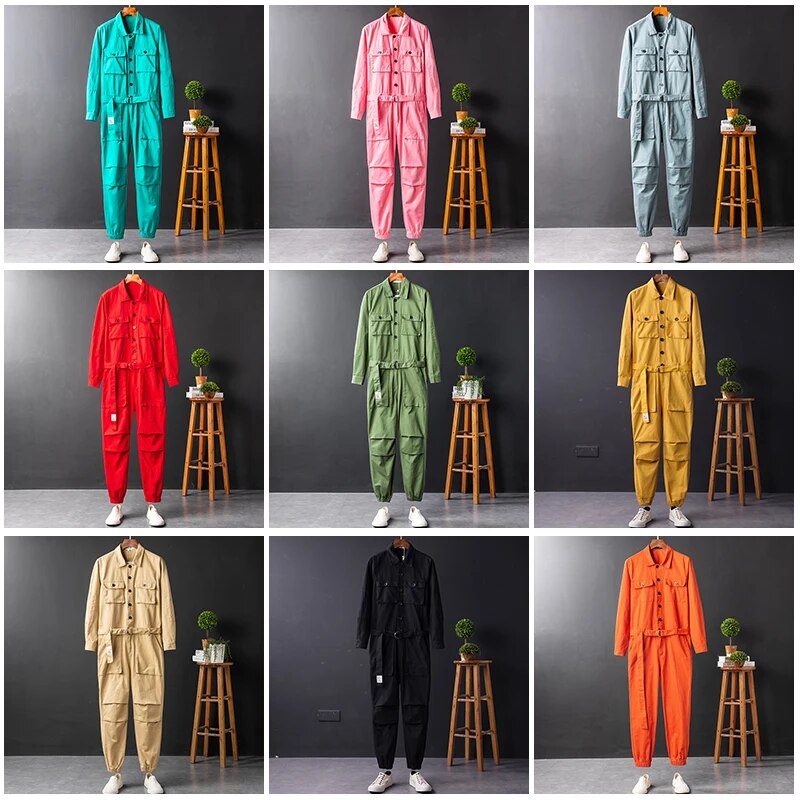 Fashion Casual Overalls Jumpsuits Men Women Long Sleeve Workwear Work Clothing Streetwear Cargo Pants Onesie Rompers Plus Size