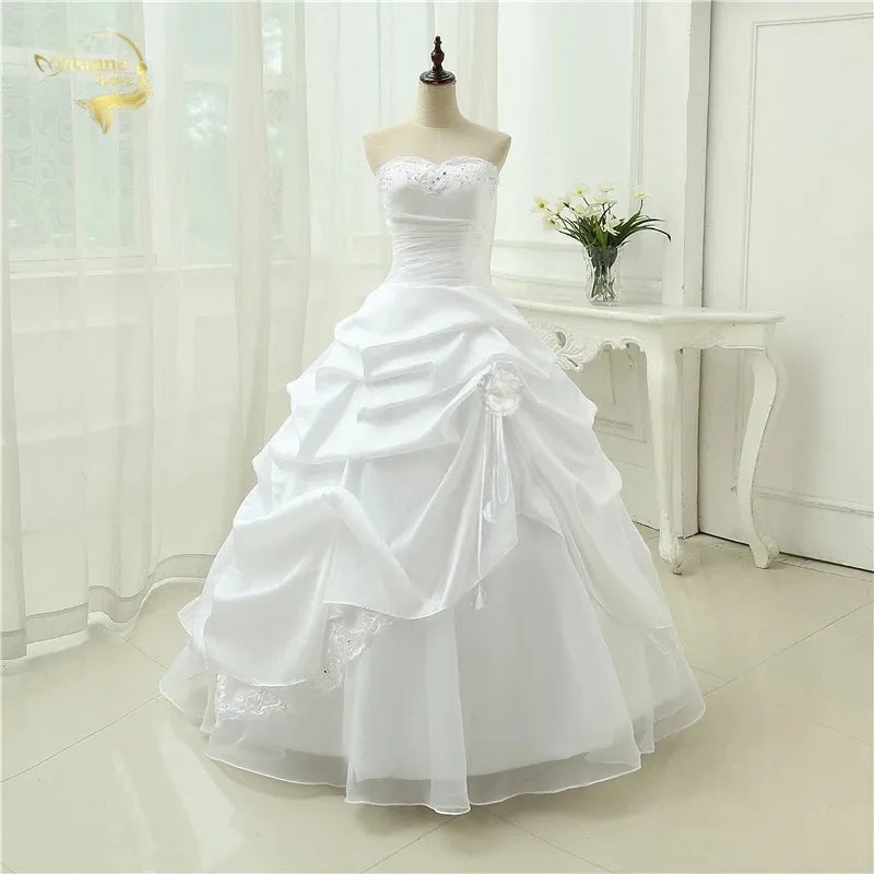 Wedding Gown A line Vestido De Noiva Applique Sequins Sweetheart Casamento White Ivory Plus Size 2023 Wedding Dresses OW 2043 - KAISERINC