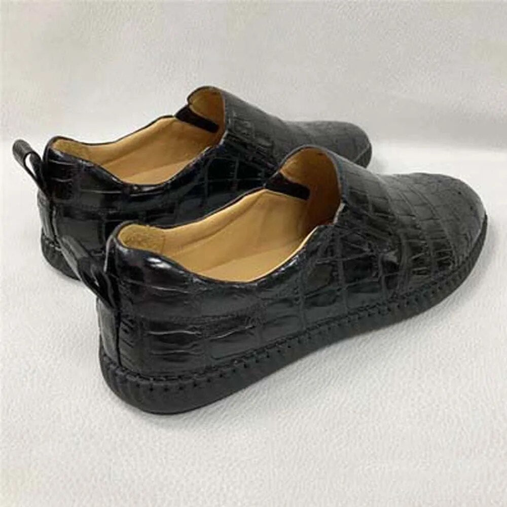 hongsen new arrival Rubber soles  true  crocodile  Casual shoes  male  Soft bottom black non-slip Men's shoes