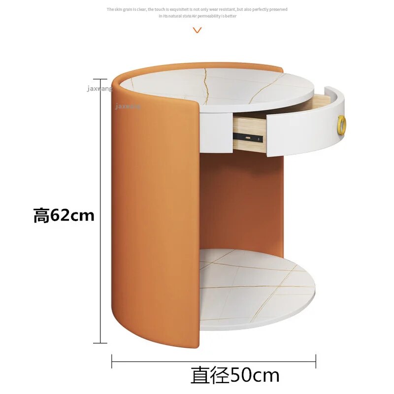 Nordic Homestay Villa Bedside Table Simple Apartment Bedroom Round Nightstand Creative Home Furniture Leather Storage Cabinets