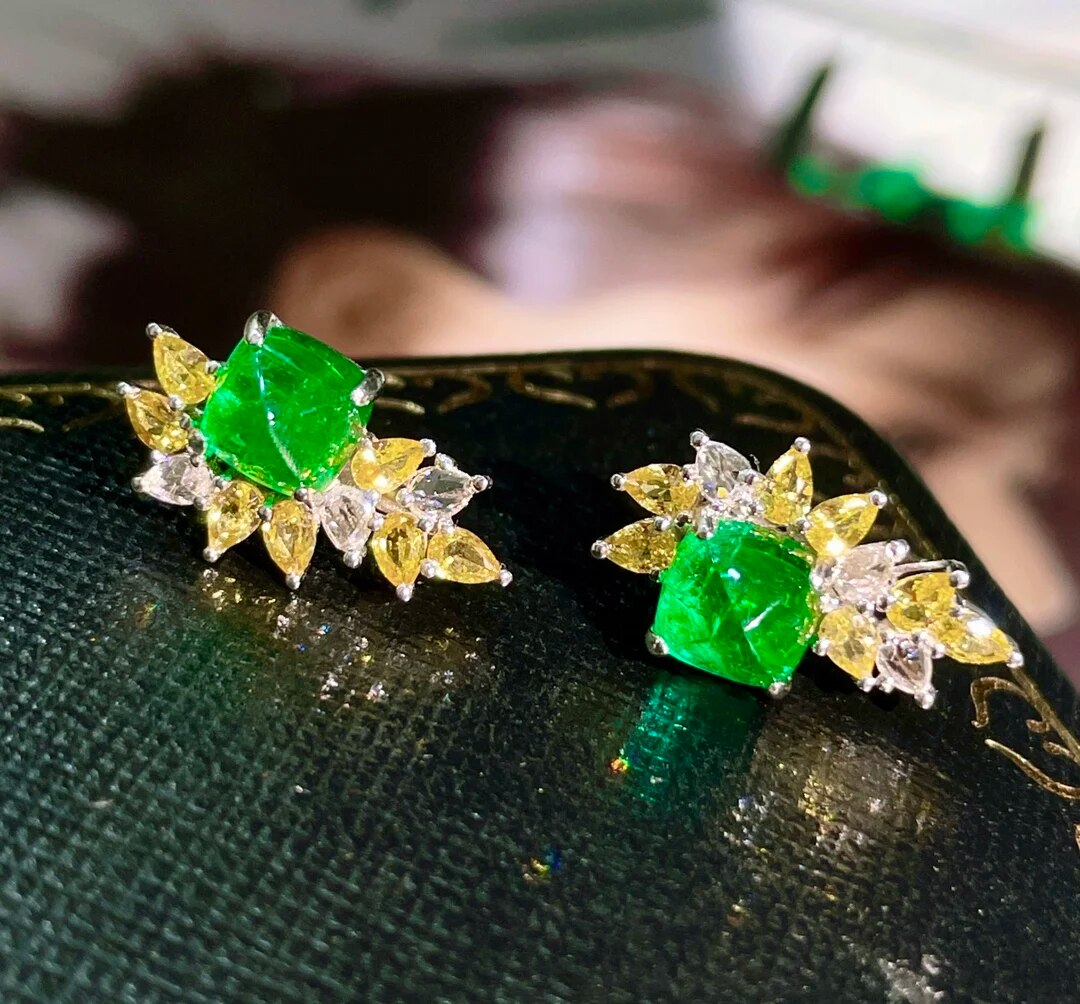 L716 Solid 18K Gold AU750 Nature Green Emerald 2.8ct Diamonds Female Drop Earrings for Women Fine Earrings