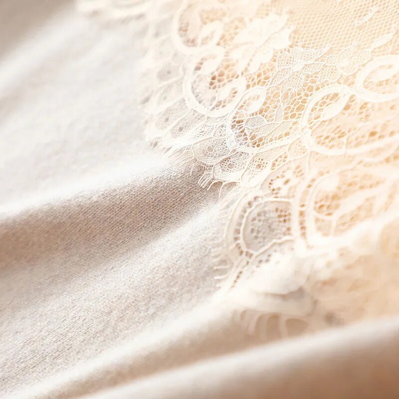 knitted cashmere skirt  Autumn   winter new elegant ladies  lace embroidery cashmere dress women's clothing