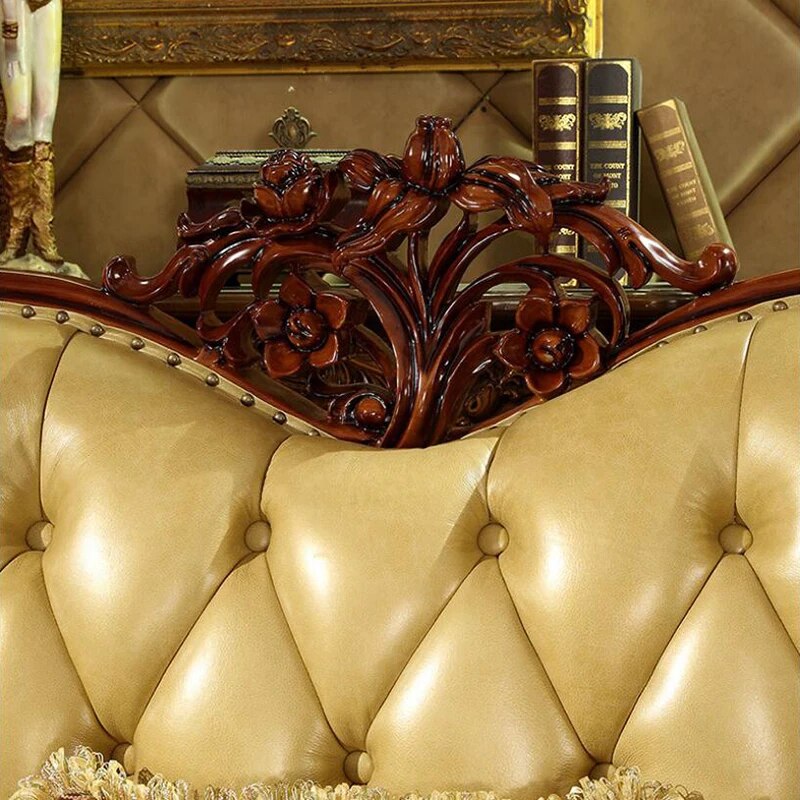high quality  European  antique living room sofa furniture genuine leather set xhs003