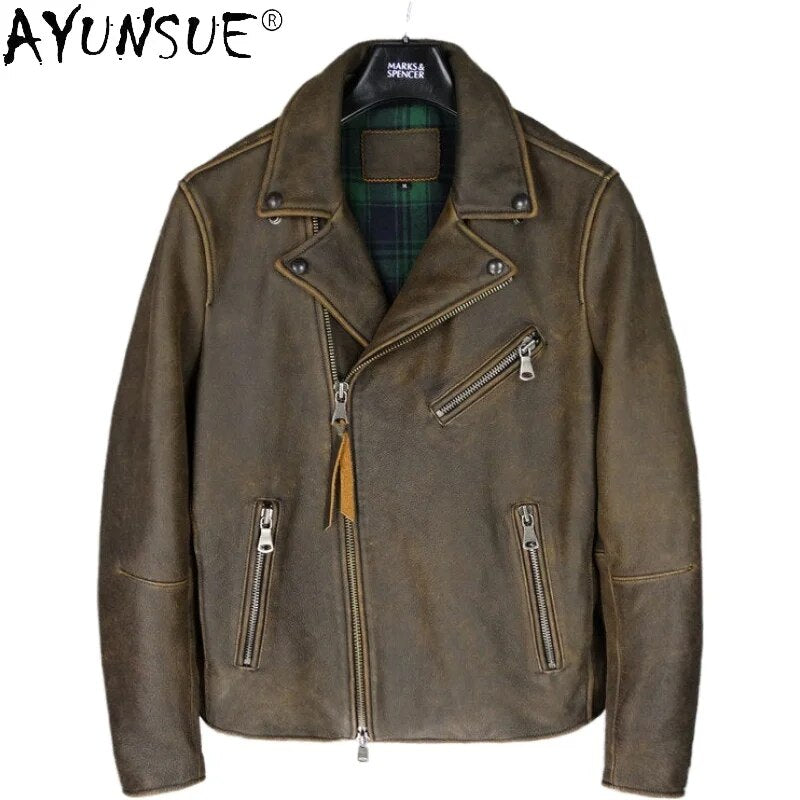 AYUNSUE Men Jacket Real Cowhide Leather 2020 Men's Clothing Motorcycle Autumn Coat Male Luxury Mens Clothes Hommes Veste LXR506