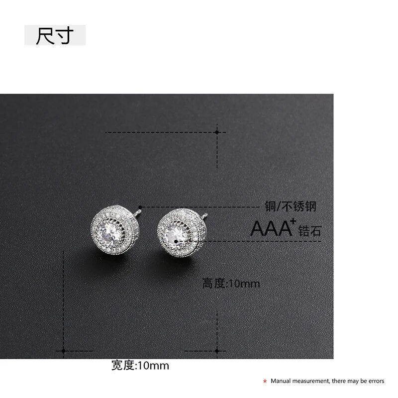 ICEOUTBOX Gold Color Iced Out Round Bling Stud Earring Men Hip Hop Luxury Rhinestone Geometry Stud Earrings For Women Jewelry
