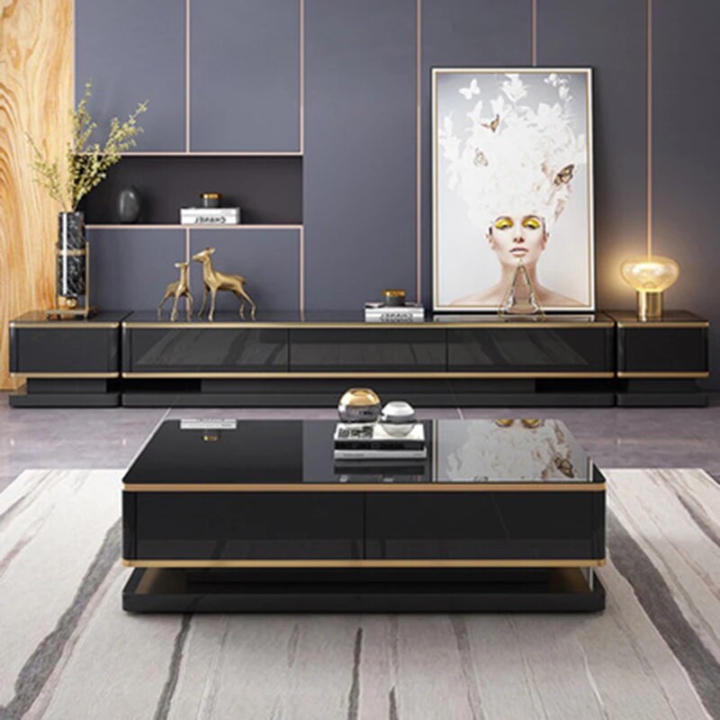 Modern Style High Living Room Wooden Furniture Tempered Glass Lcd TV Stand 7653