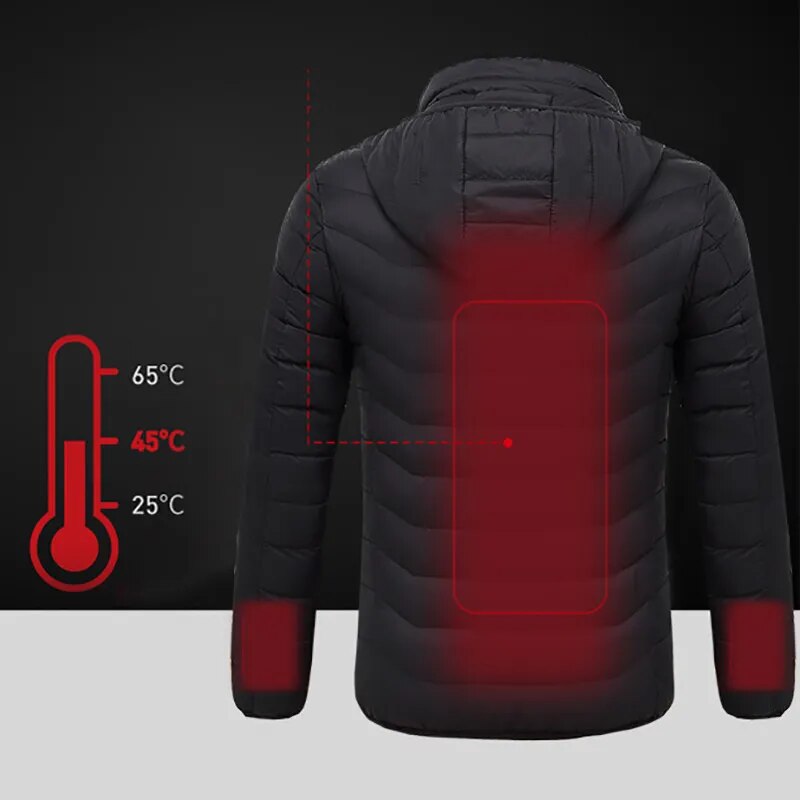 Women USB Electric Battery Heated Jackets Outdoor Long Sleeves Heating Hooded Coat Jackets Warm Winter Thermal Cotton clothes - KAISERINC