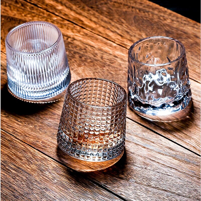 2pcs Spin Tops Tumbler Whiskey Glasses Thick Crystal Hammer Liqueur Wine Spirit XO Cup Brandy Snifters Collection Level Gift