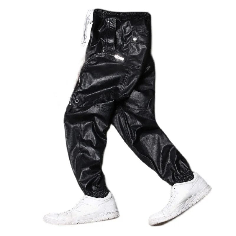 High Black Street Biker Pants Korean Style 2022 Spring Autumn New Classic Vintage Mens Solid Fashion Casual Pants Concise