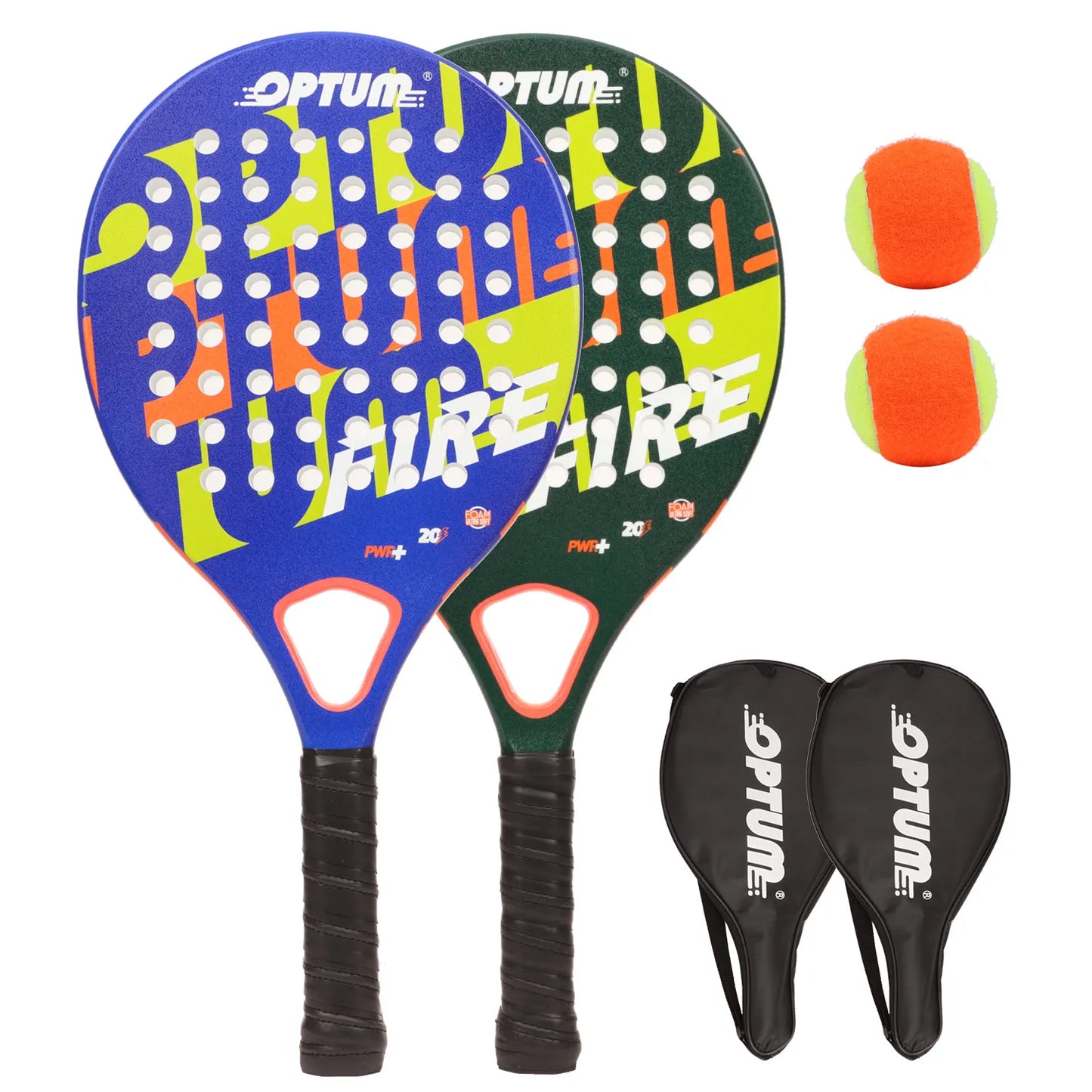 OPTUM Fire Carbon Fiber Junior Beach Tennis Racquet set (2 Rackets, 2Balls, 2 Cover Bags)  Light  Racket For Young